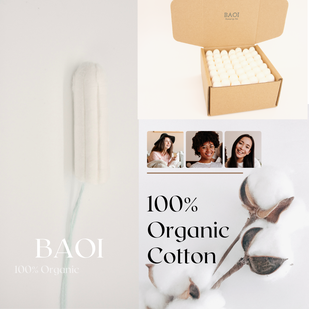 BAOI 100% Organic Tampons - 49 counts